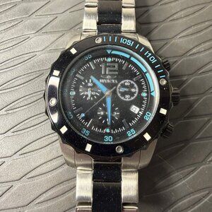 Invicta Specialty Collection Silver & Black Wristwatch with Blue Hands & Accents